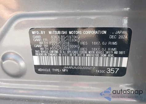 2025 Mitsubishi Outlander Sport 2.0 Es Awc/2.0 Le Awc/2.0 S Awc/2.0 Se Awc/2.0 Trail Edition Awc z USA, uszkodzony, nr VIN JA4ARUAU0SU000217